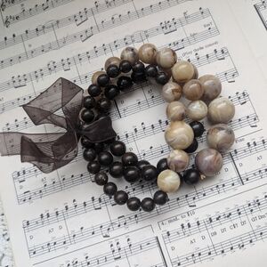 Brown Beaded Bracelet Set with Removable Bow